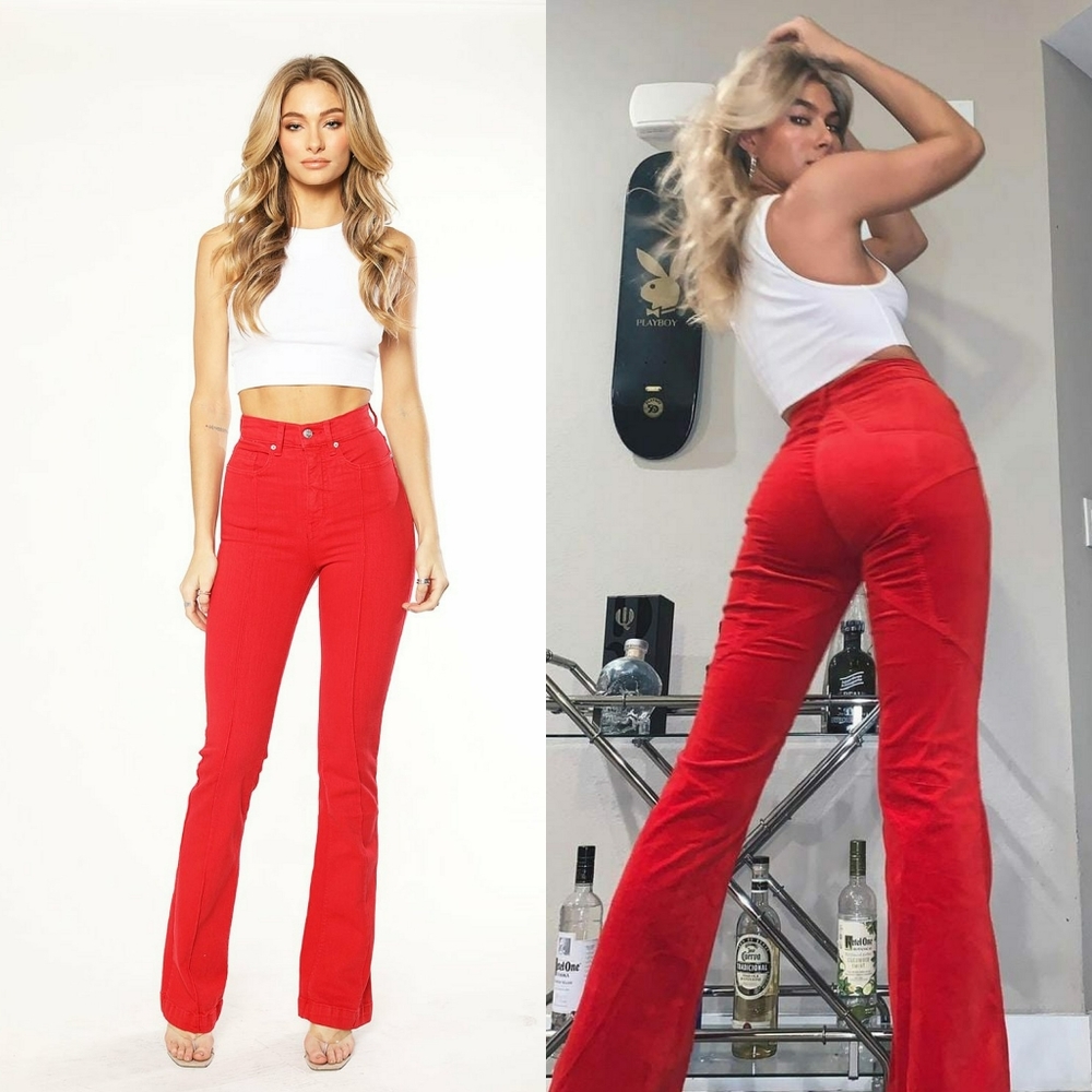 Revice Venus Flares / Mars bar Red Star High Waist Bellbottom Denim Jeans